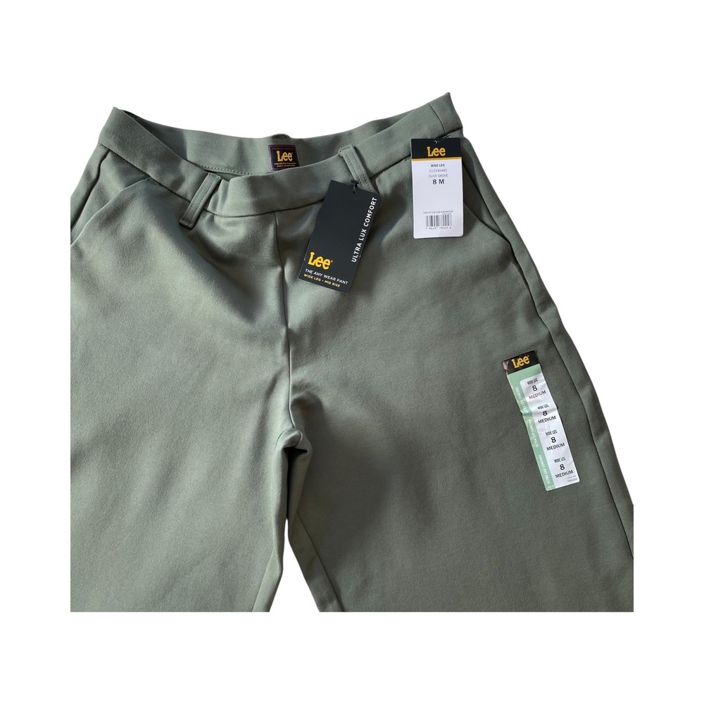 Lee Women's Any Wear Wide Leg‎ Work Pants Olive Green Ultra Lux Comfort Size 8